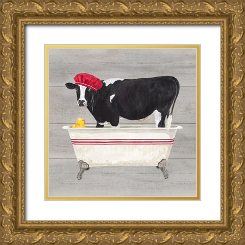 Bath time for Cows Tub Gold Ornate Wood Framed Art Print with Double Matting by Reed, Tara