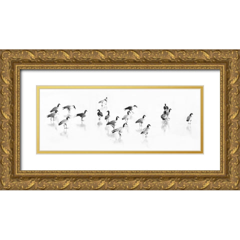 Flock of Canada Geese Gold Ornate Wood Framed Art Print with Double Matting by Tyrrell, LuAnne
