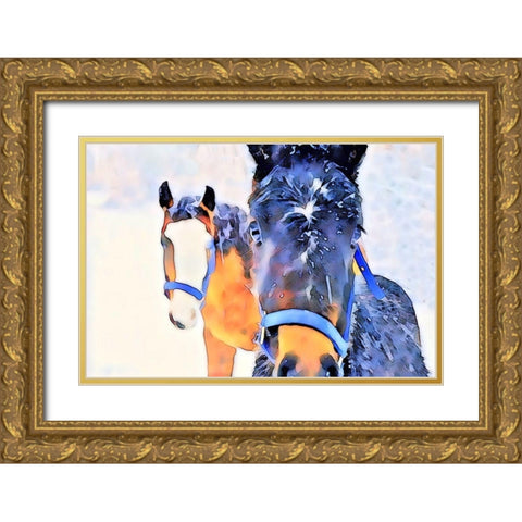 Snow Horses Gold Ornate Wood Framed Art Print with Double Matting by Tyrrell, LuAnne