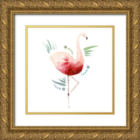Tropical Icons Flamingo Gold Ornate Wood Framed Art Print with Double Matting by Northern Lights