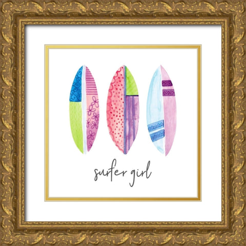 Sports Girl Surfer Gold Ornate Wood Framed Art Print with Double Matting by Noonday Design