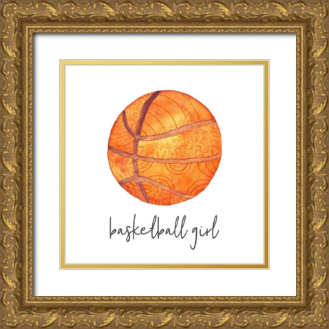 Sports Girl Basketball Gold Ornate Wood Framed Art Print with Double Matting by Noonday Design