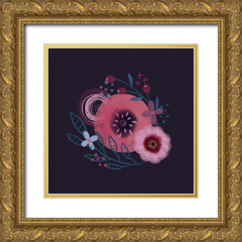 Dark Purple Florals II Gold Ornate Wood Framed Art Print with Double Matting by Noonday Design