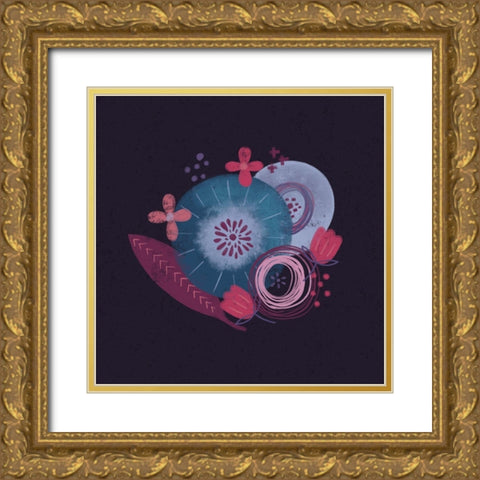 Dark Purple Florals III Gold Ornate Wood Framed Art Print with Double Matting by Noonday Design