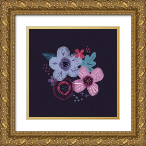 Dark Purple Florals IV Gold Ornate Wood Framed Art Print with Double Matting by Noonday Design