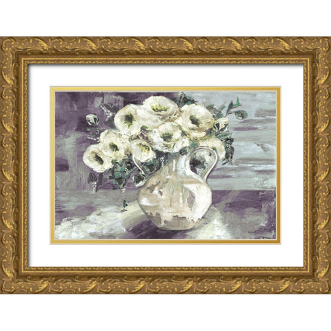 White Flowers in Pottery Pitcher Gold Ornate Wood Framed Art Print with Double Matting by Tre Sorelle Studios