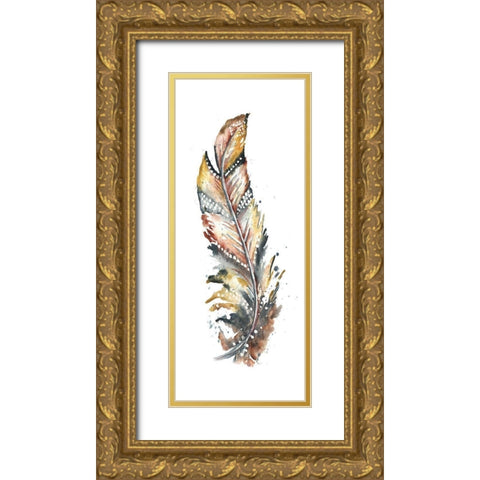 Tribal Feather Single I Gold Ornate Wood Framed Art Print with Double Matting by Tre Sorelle Studios