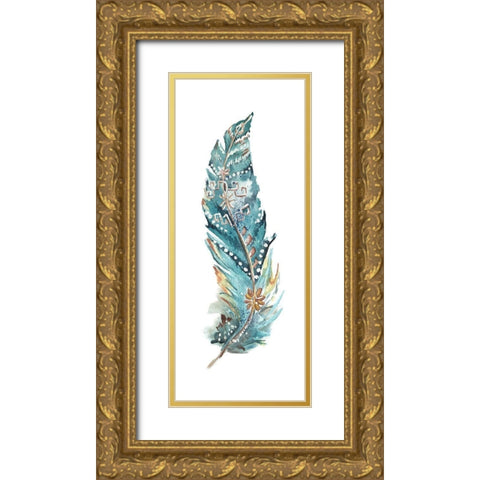 Tribal Feather Single III Gold Ornate Wood Framed Art Print with Double Matting by Tre Sorelle Studios