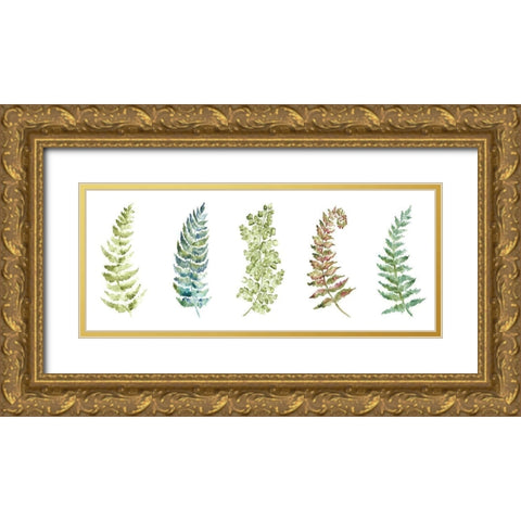 Botanical Ferns Panel Gold Ornate Wood Framed Art Print with Double Matting by Tre Sorelle Studios