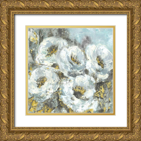 White Flowers with Gold  Gold Ornate Wood Framed Art Print with Double Matting by Tre Sorelle Studios