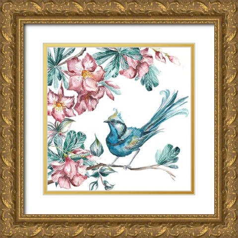 Island Living Bird and Floral I Gold Ornate Wood Framed Art Print with Double Matting by Tre Sorelle Studios