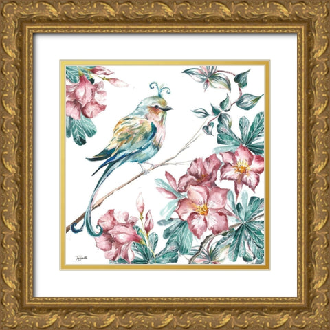 Island Living Bird and Floral II Gold Ornate Wood Framed Art Print with Double Matting by Tre Sorelle Studios