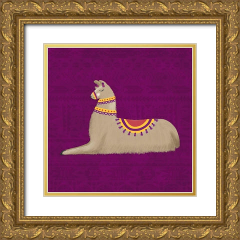 Lovely Llama Jewel Tones II-Purple Gold Ornate Wood Framed Art Print with Double Matting by Noonday Design