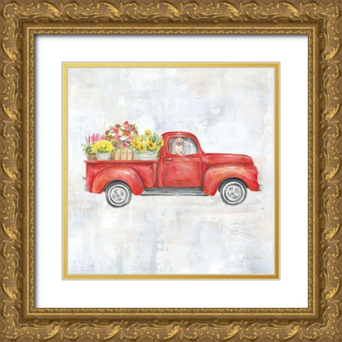 Vintage Red Truck Gold Ornate Wood Framed Art Print with Double Matting by Coulter, Cynthia
