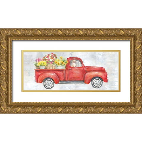 Vintage Red Truck Panel Gold Ornate Wood Framed Art Print with Double Matting by Coulter, Cynthia