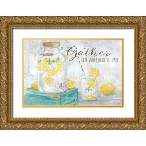 Gather Here Country Lemons Landscape Gold Ornate Wood Framed Art Print with Double Matting by Coulter, Cynthia