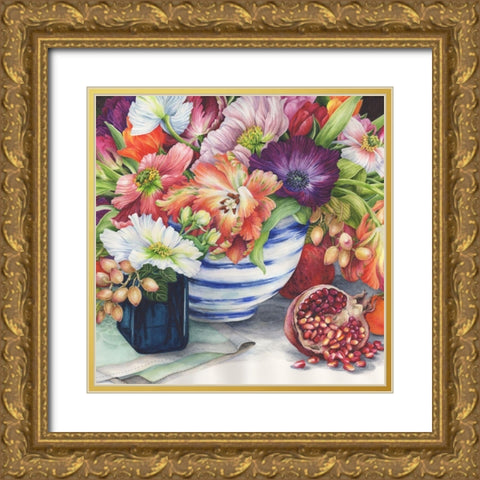 Vibrant Bouquet Still Life Gold Ornate Wood Framed Art Print with Double Matting by Wicks, Jane