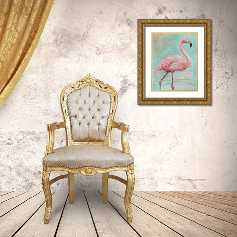 Pink Flamingo I Gold Ornate Wood Framed Art Print with Double Matting by Cusson, Marie-Elaine