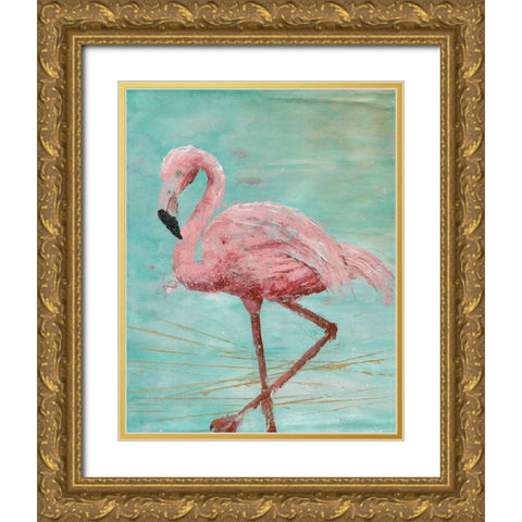 Pink Flamingo II Gold Ornate Wood Framed Art Print with Double Matting by Cusson, Marie-Elaine