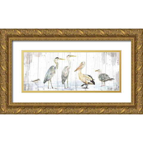 Birds of the Coast Rustic Panel Gold Ornate Wood Framed Art Print with Double Matting by Reed, Tara