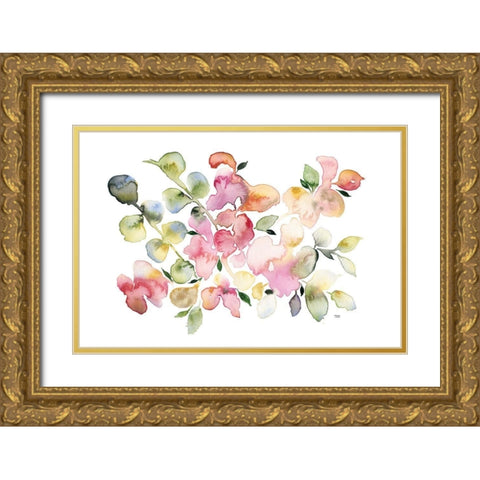 Shades of Pink Watercolor Floral Gold Ornate Wood Framed Art Print with Double Matting by Bijou, Andrea