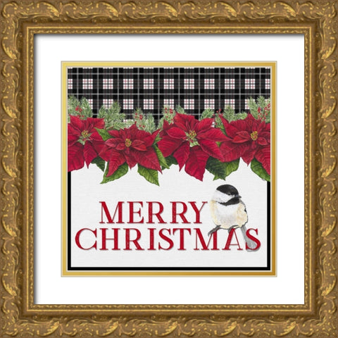 Chickadee Christmas Red II Merry Christmas Gold Ornate Wood Framed Art Print with Double Matting by Reed, Tara