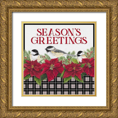 Chickadee Christmas Red IV Seasons Greetings Gold Ornate Wood Framed Art Print with Double Matting by Reed, Tara