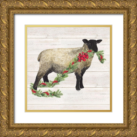 Christmas on the Farm V-Sheep Gold Ornate Wood Framed Art Print with Double Matting by Reed, Tara