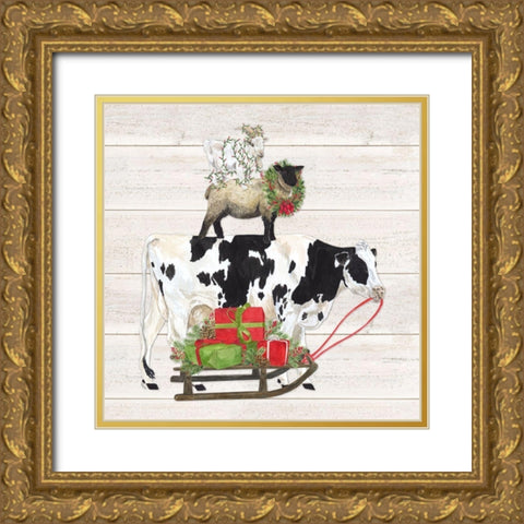 Christmas on the Farm VII-Trio Facing right Gold Ornate Wood Framed Art Print with Double Matting by Reed, Tara