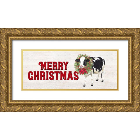 Christmas on the Farm-Merry Christmas Gold Ornate Wood Framed Art Print with Double Matting by Reed, Tara