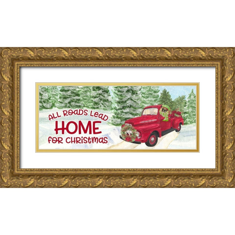 Dog Days of Christmas-Roads Lead Home Gold Ornate Wood Framed Art Print with Double Matting by Reed, Tara