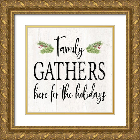 Peaceful Christmas I-Family Gathers black text Gold Ornate Wood Framed Art Print with Double Matting by Reed, Tara