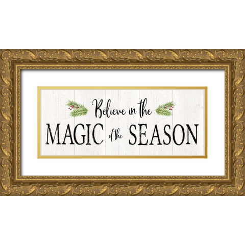 Peaceful Christmas-Magic of the Season horiz black text Gold Ornate Wood Framed Art Print with Double Matting by Reed, Tara