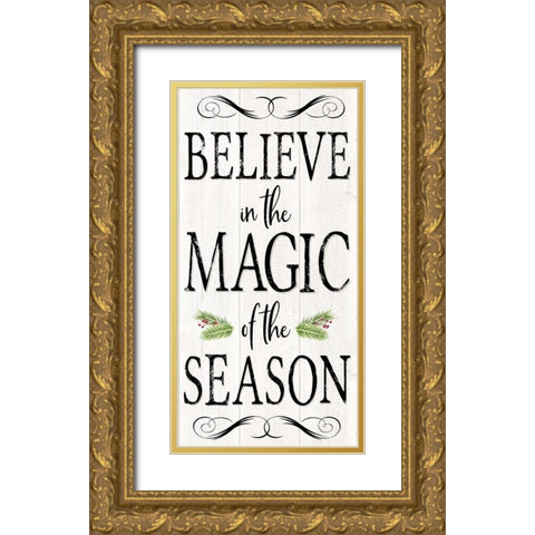 Peaceful Christmas-Magic of the Season vert black text Gold Ornate Wood Framed Art Print with Double Matting by Reed, Tara