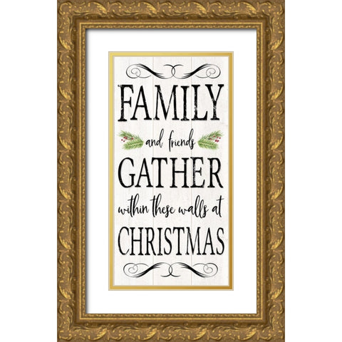 Peaceful Christmas-Family Gathers vert black text Gold Ornate Wood Framed Art Print with Double Matting by Reed, Tara