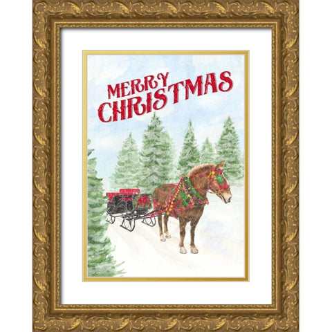 Sleigh Bells Ring-Merry Christmas Gold Ornate Wood Framed Art Print with Double Matting by Reed, Tara
