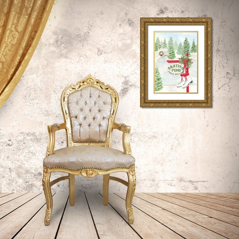 Sleigh Bells Ring-Skating Pond Gold Ornate Wood Framed Art Print with Double Matting by Reed, Tara