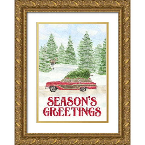 Sleigh Bells Ring-Seasons Greetings Gold Ornate Wood Framed Art Print with Double Matting by Reed, Tara