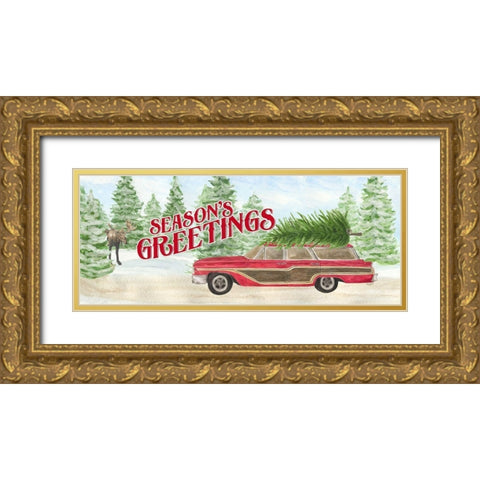 Sleigh Bells Ring-Tree Day Gold Ornate Wood Framed Art Print with Double Matting by Reed, Tara