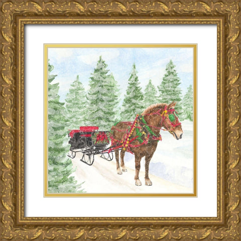 Sleigh Bells Ring III-Sleigh Ride Gold Ornate Wood Framed Art Print with Double Matting by Reed, Tara