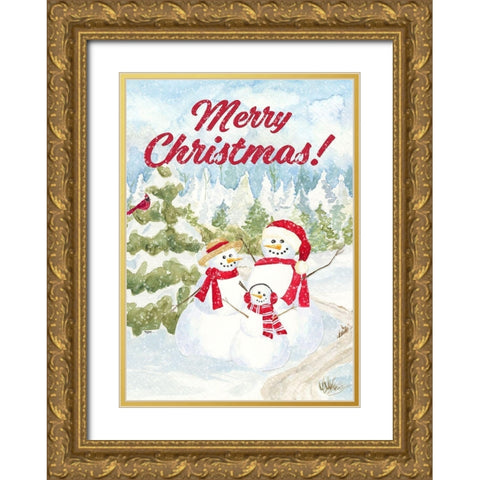 Snowman Wonderland portrait-Family Scene  Gold Ornate Wood Framed Art Print with Double Matting by Reed, Tara