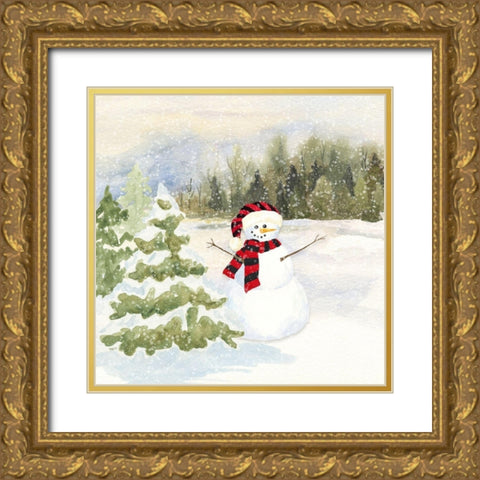 Snowman Wonderland II-Red Black Santa Hat Gold Ornate Wood Framed Art Print with Double Matting by Reed, Tara