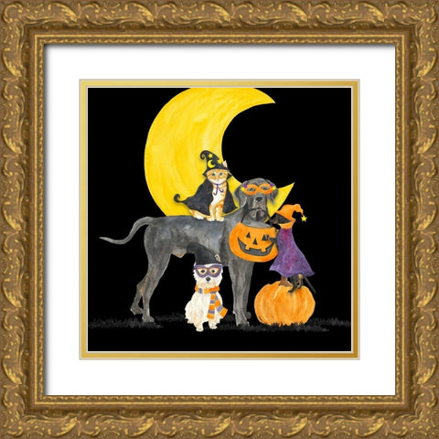 Fright Night Friends II-Dog with Pumpkin Gold Ornate Wood Framed Art Print with Double Matting by Reed, Tara