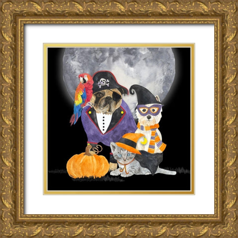 Fright Night Friends III-Pirate Pug Gold Ornate Wood Framed Art Print with Double Matting by Reed, Tara