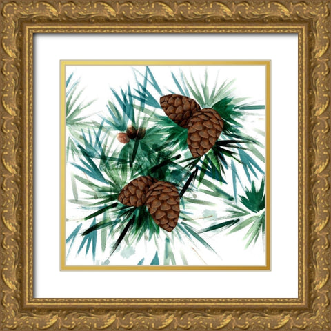 Christmas Hinterland II-Pine Cones Gold Ornate Wood Framed Art Print with Double Matting by Northern Lights