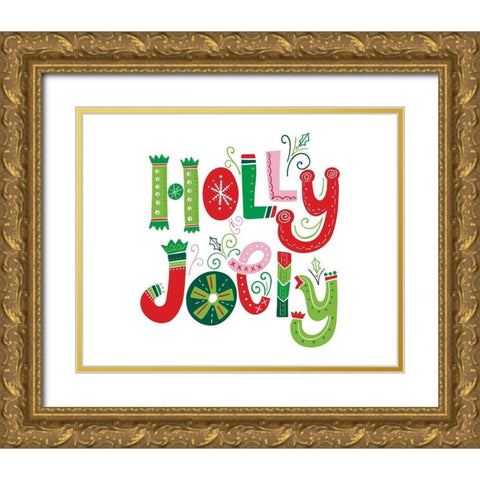 Festive Lettering-Holly Jolly Gold Ornate Wood Framed Art Print with Double Matting by Noonday Design