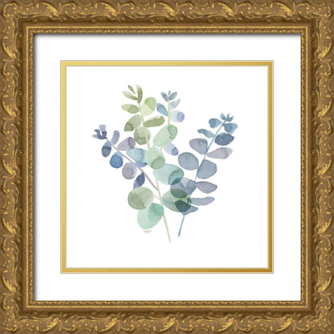 Natural Inspiration Blue Eucalyptus on White II Gold Ornate Wood Framed Art Print with Double Matting by Reed, Tara