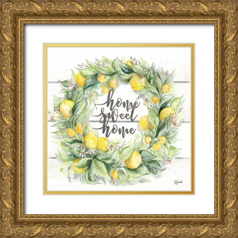 Watercolor Lemon Wreath Home Sweet Home Gold Ornate Wood Framed Art Print with Double Matting by Tre Sorelle Studios