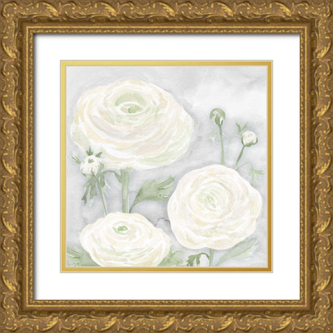 Peaceful Repose Floral on Gray I Gold Ornate Wood Framed Art Print with Double Matting by Reed, Tara