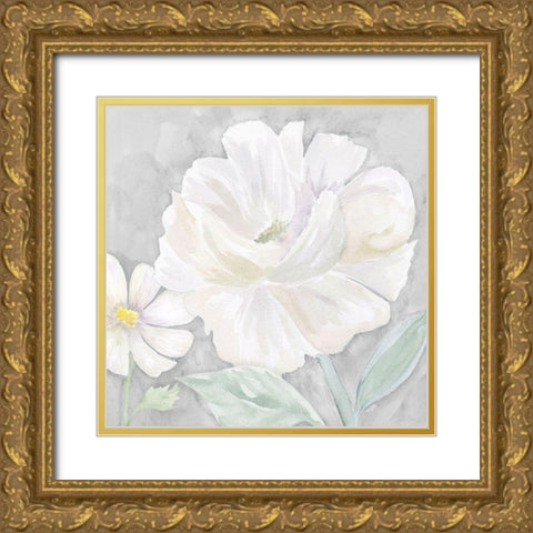 Peaceful Repose Floral on Gray IV Gold Ornate Wood Framed Art Print with Double Matting by Reed, Tara